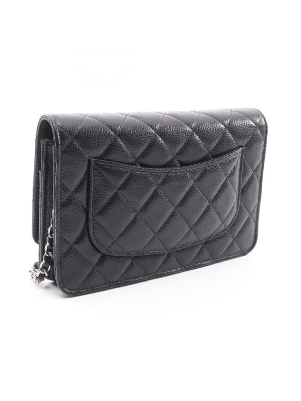 Chanel Shoulder Bag Quilted Black Caviar Leather Chain Wallet
